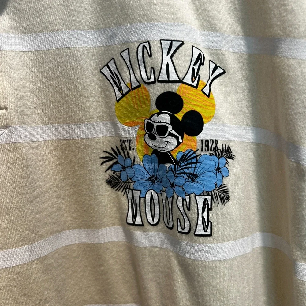 Disney‎ Mickey Mouse Men's Polo Shirt XL Cotton Blend Yellow White Stripe